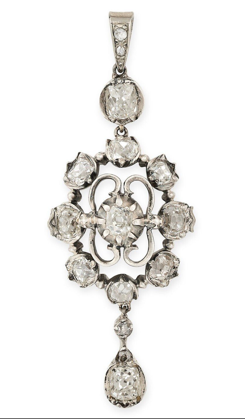 Georgian Style Diamond Pendant 2.5 to 3ctw Old Mine Cut Diamonds