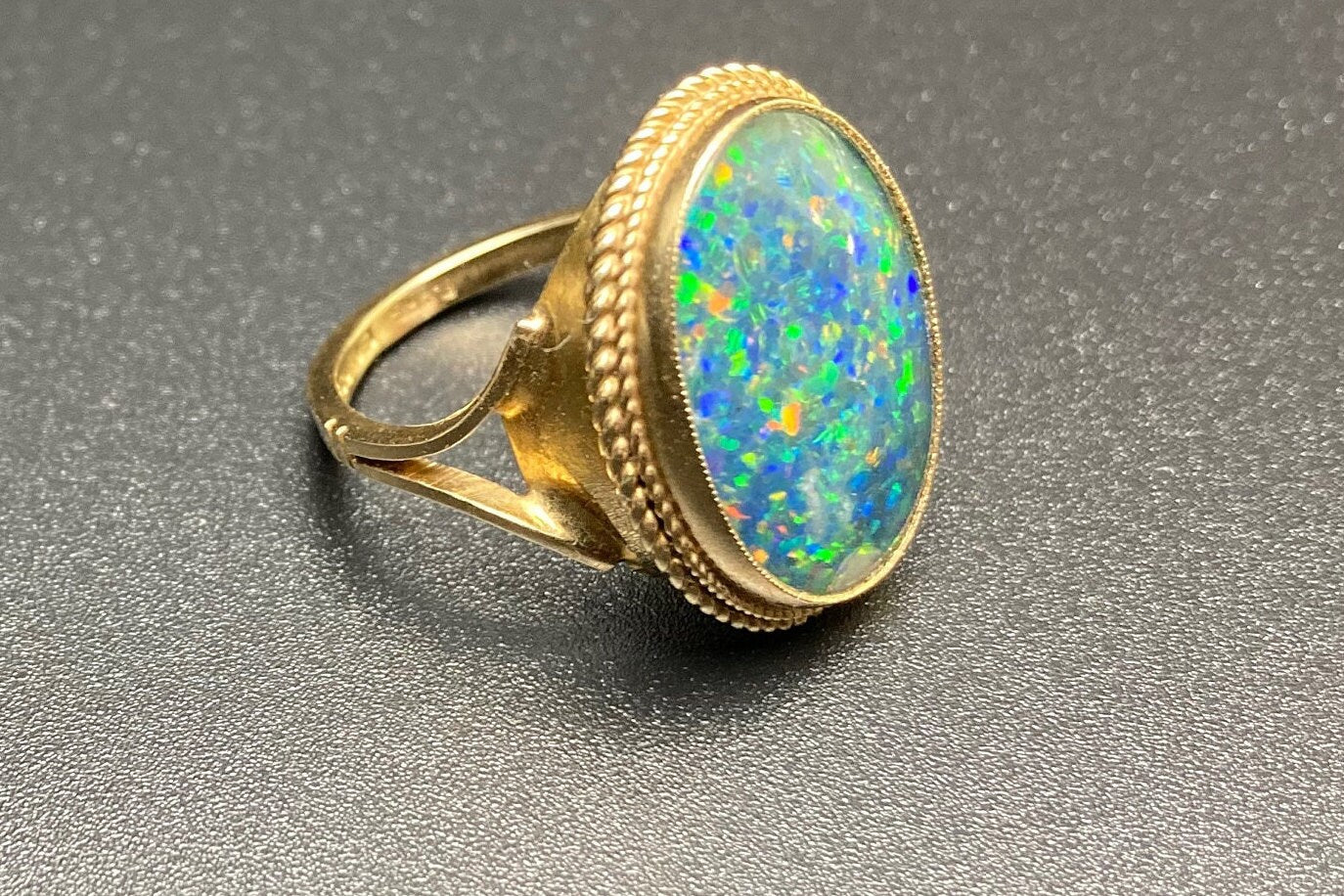 Antique Large Opal Triplet 9kt Gold Rope Frame Ring