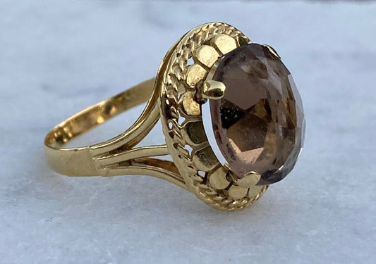 Vintage English 10ctw Smoky Quartz 14k Yellow Gold Ring