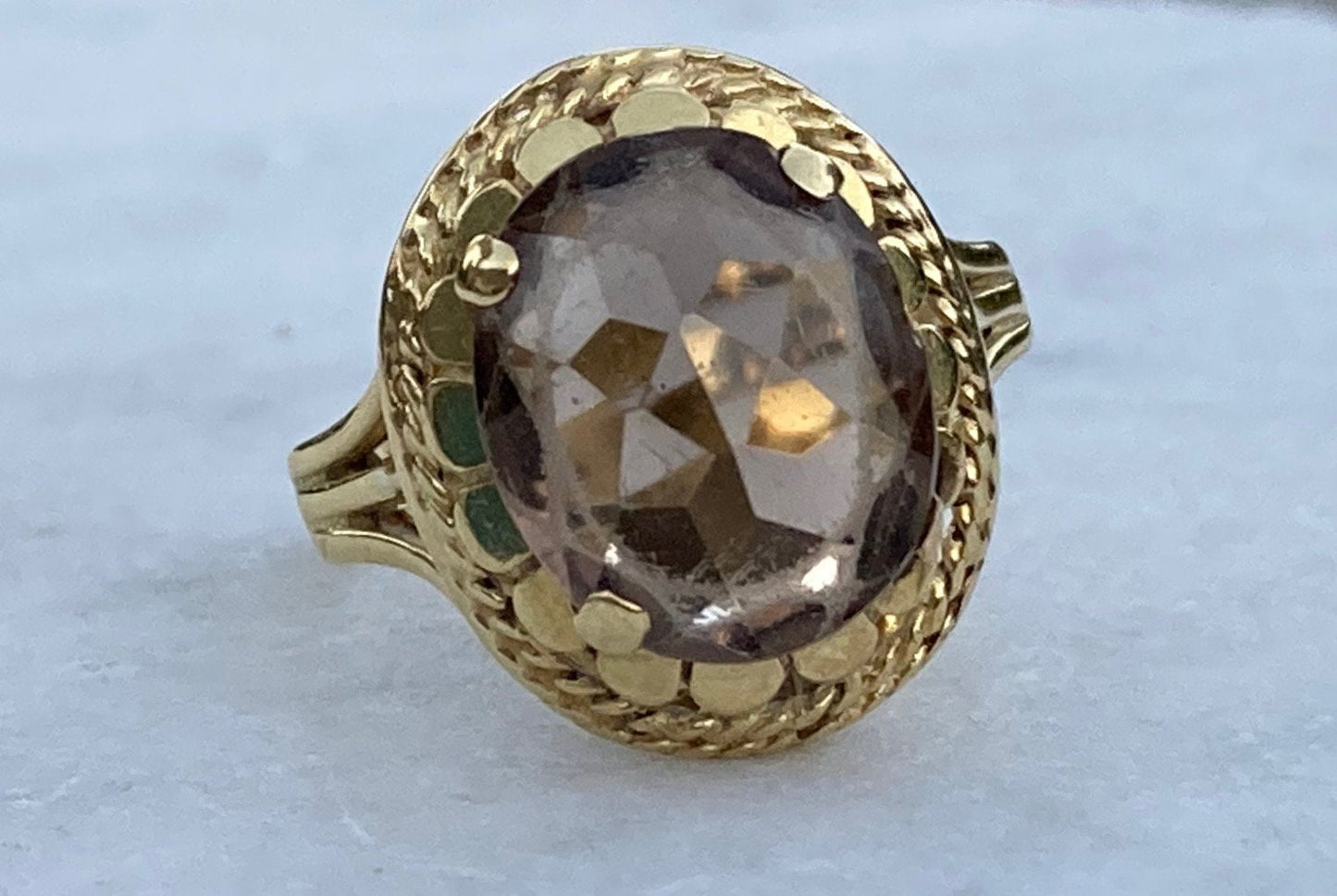 Vintage English 10ctw Smoky Quartz 14k Yellow Gold Ring