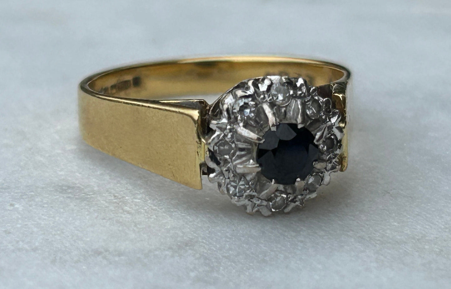 Sapphire and Diamond 18k Vintage Flower Ring