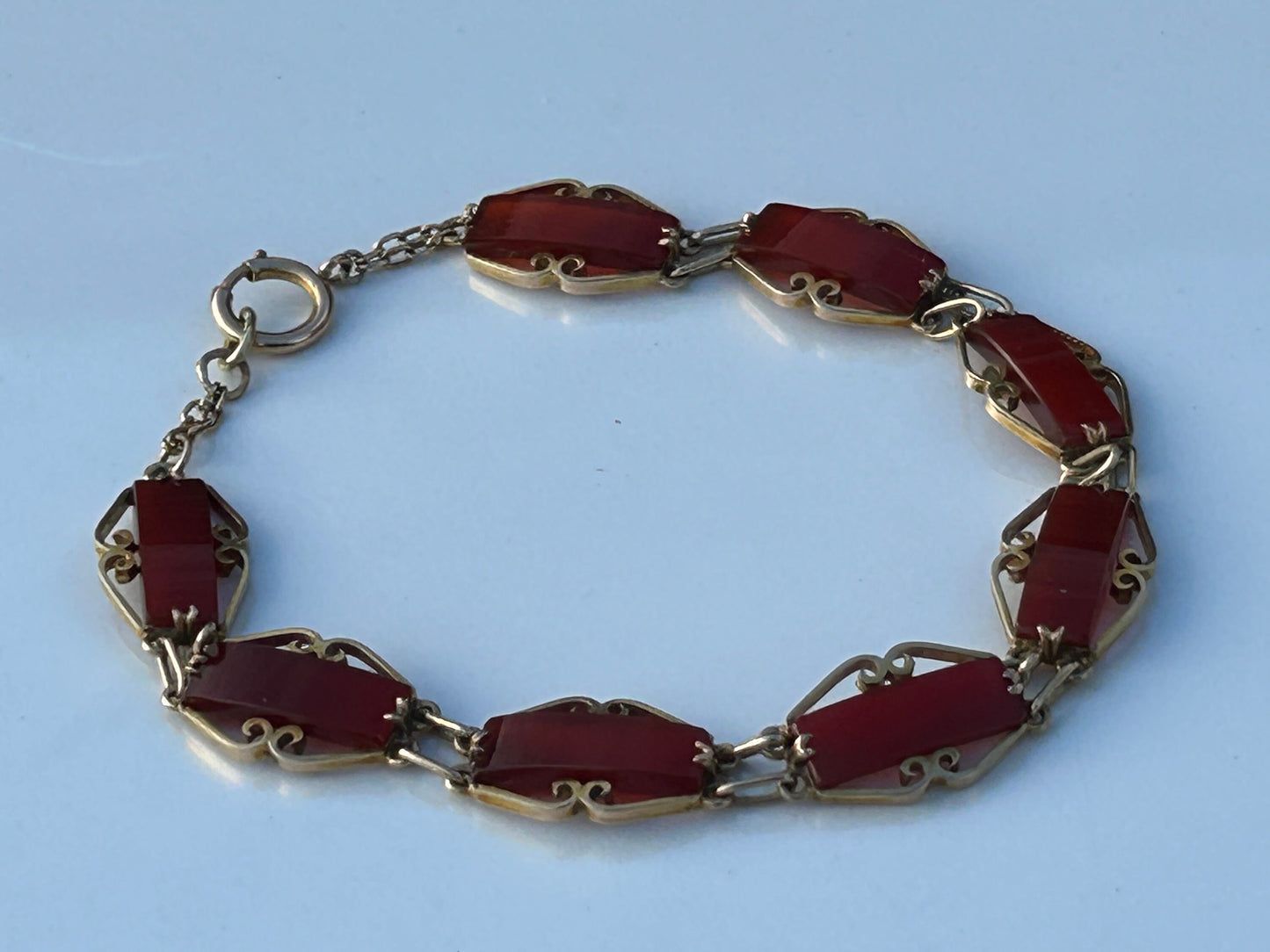 Vintage Red Carnelian Bracelet set in 9k Gold