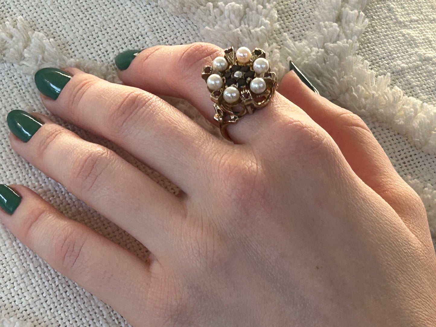 Vintage Pearl and Garnet Ring