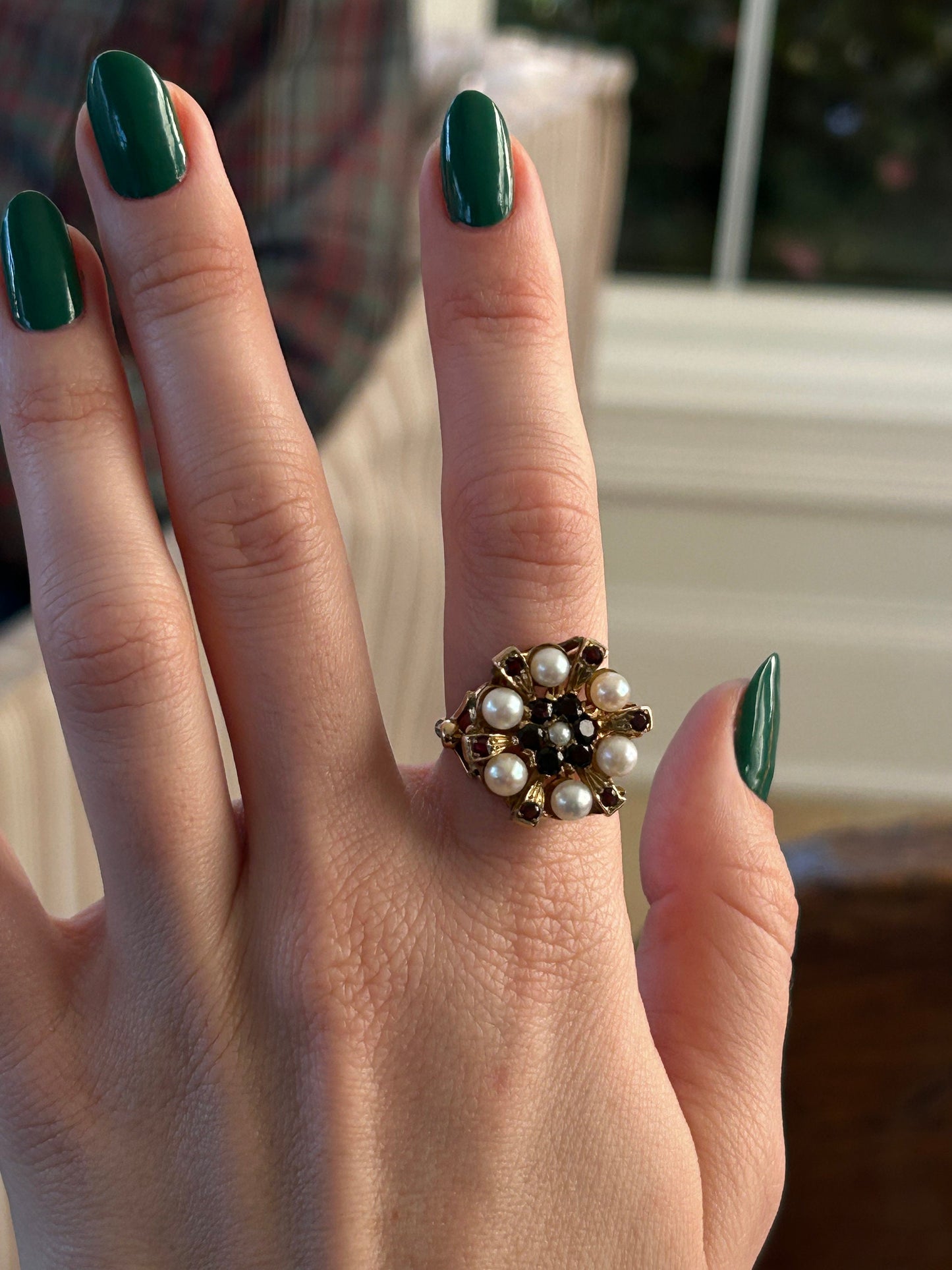 Vintage Pearl and Garnet Ring