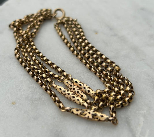 Antique Rolo Chain Fancy Bead 4 Strand Bracelet 9k Gold.