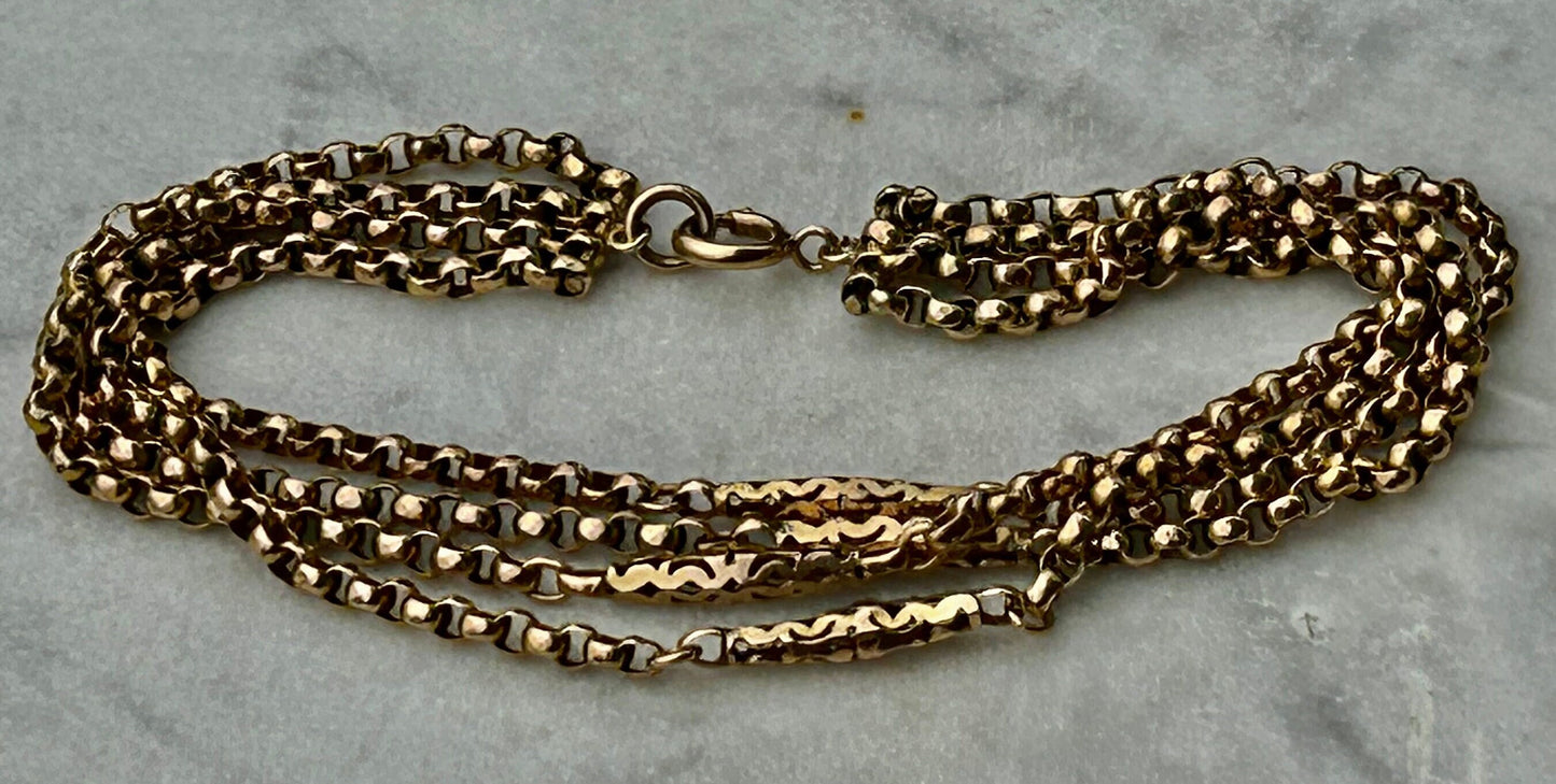 Antique Rolo Chain Fancy Bead 4 Strand Bracelet 9k Gold.