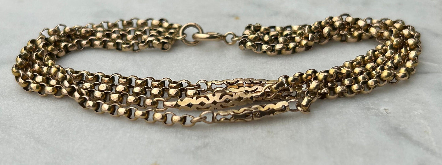 Antique Rolo Chain Fancy Bead 4 Strand Bracelet 9k Gold.