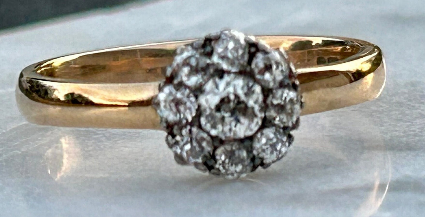 Antique Old Mine Cut  Diamond Cluster Ring. Approx .65 total diamond weight.