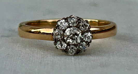 Antique Old Mine Cut  Diamond Cluster Ring. Approx .65 total diamond weight.