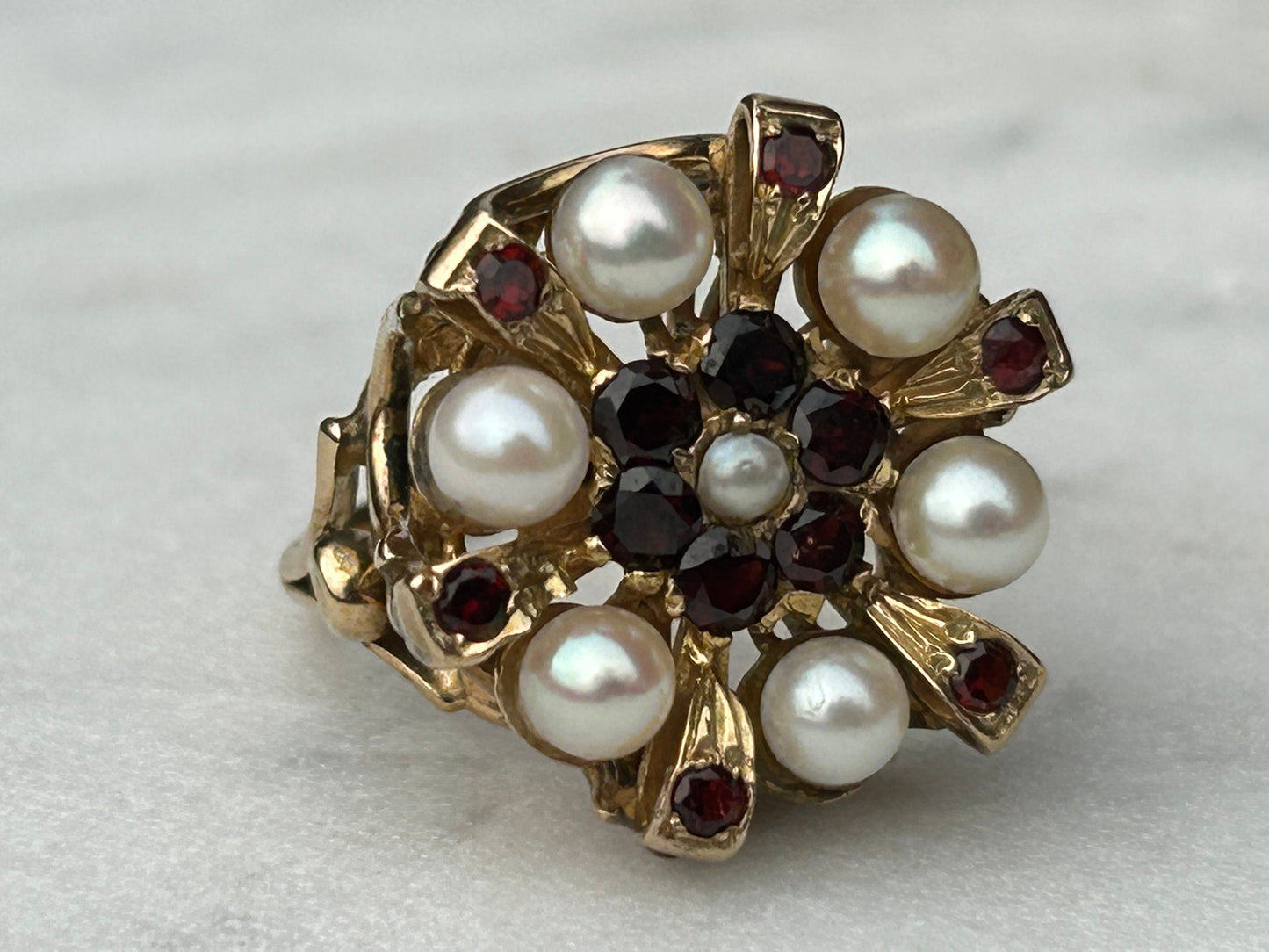 Vintage Pearl and Garnet Ring