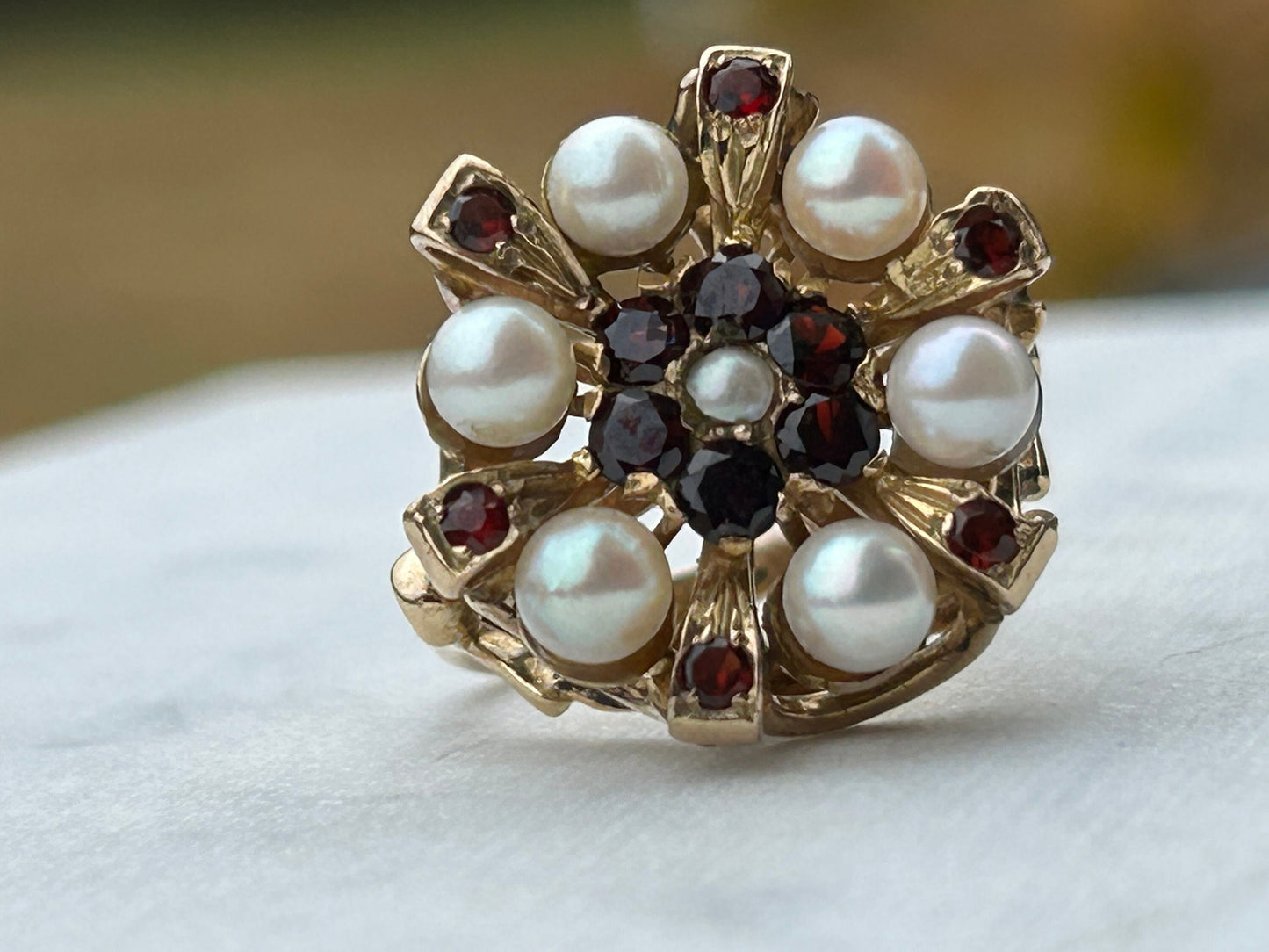 Vintage Pearl and Garnet Ring