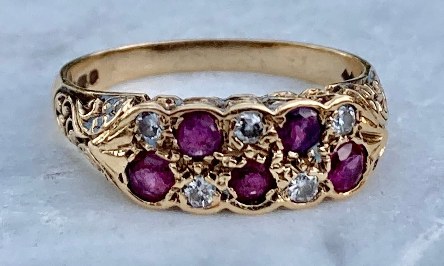 Antique Ruby and Diamond Checkerboard Ring