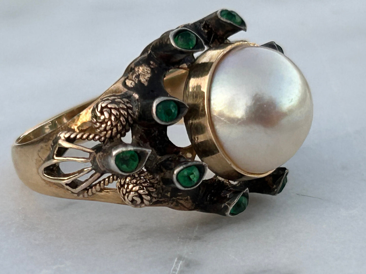 Mabe Pearl and Emerald 18K Estate Ring