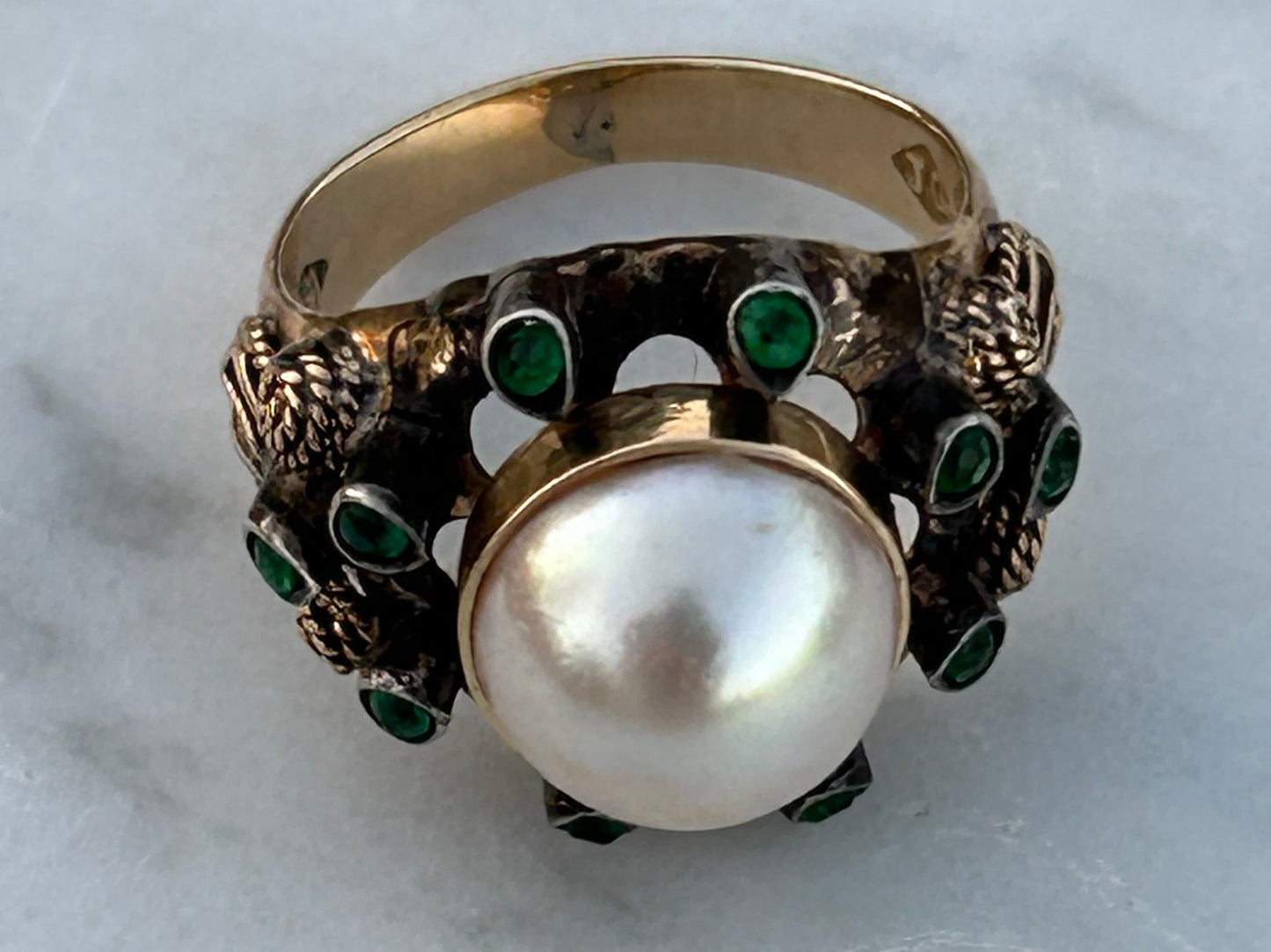 Mabe Pearl and Emerald 18K Estate Ring