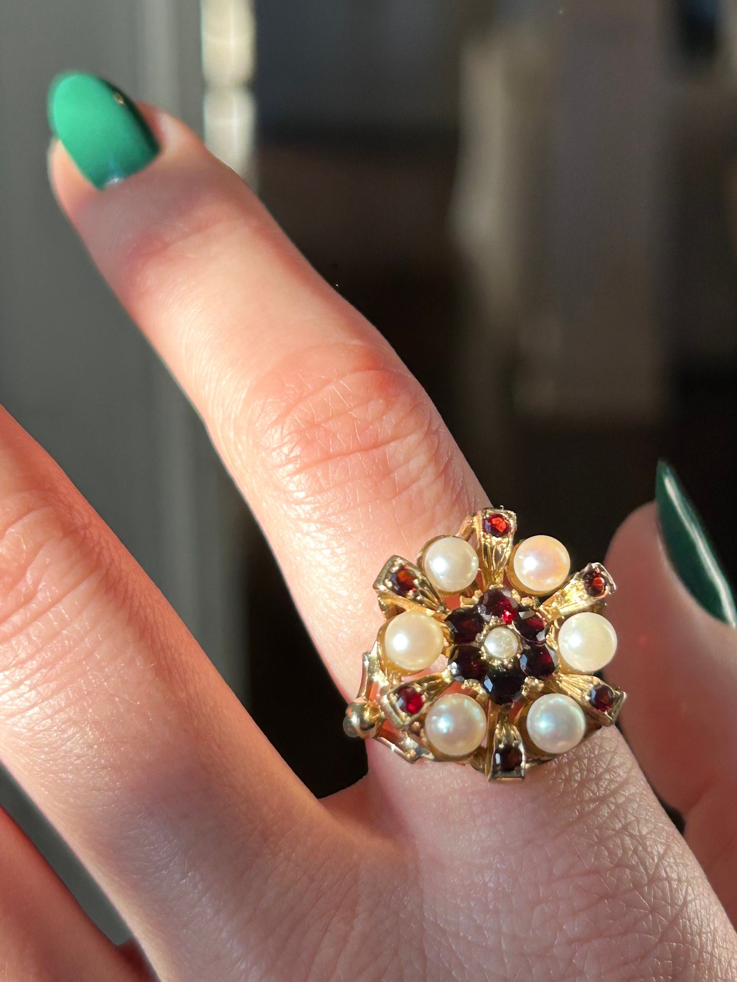 Vintage Pearl and Garnet Ring