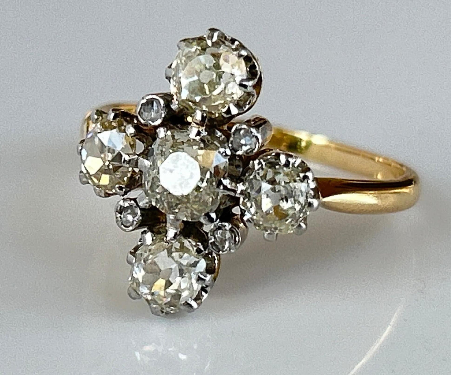 Victorian 2 Carat OLD MINE CUT Diamond Engagement Ring 18k Yellow Gold and Platinum