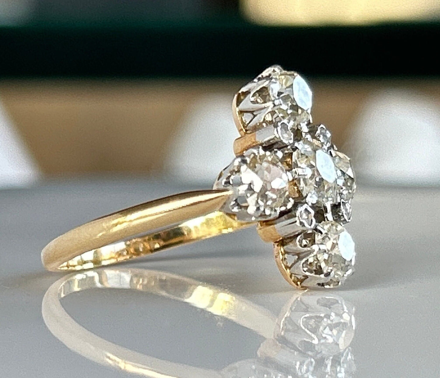 Victorian 2 Carat OLD MINE CUT Diamond Engagement Ring 18k Yellow Gold and Platinum