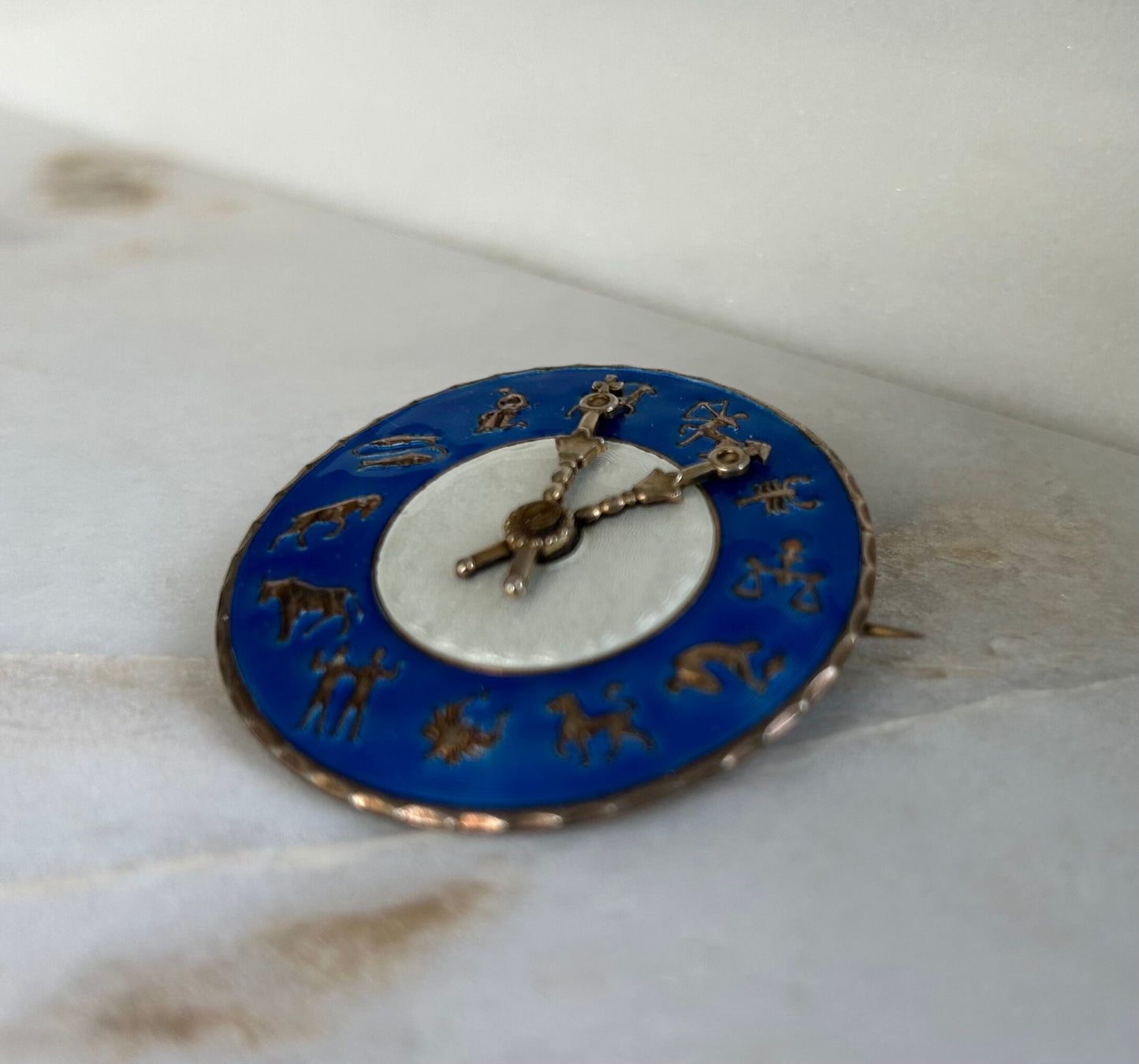 Hans Myhre, Norway, silver, blue and white Enamel Zodiac brooch,: length ca 4.5cm, total weight ca.