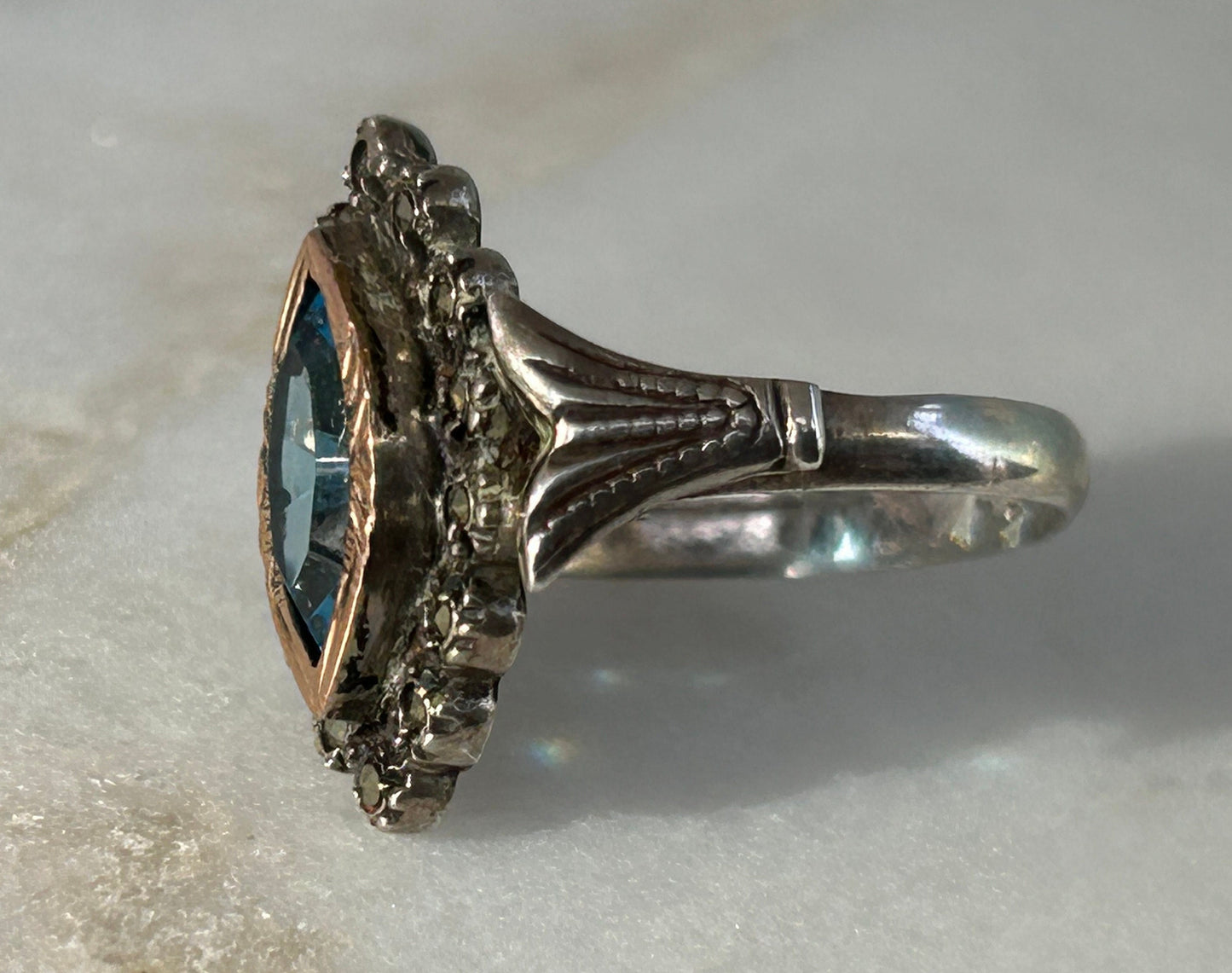 Antique Santa Maria Aquamarine Marquise 14k Gold Ring