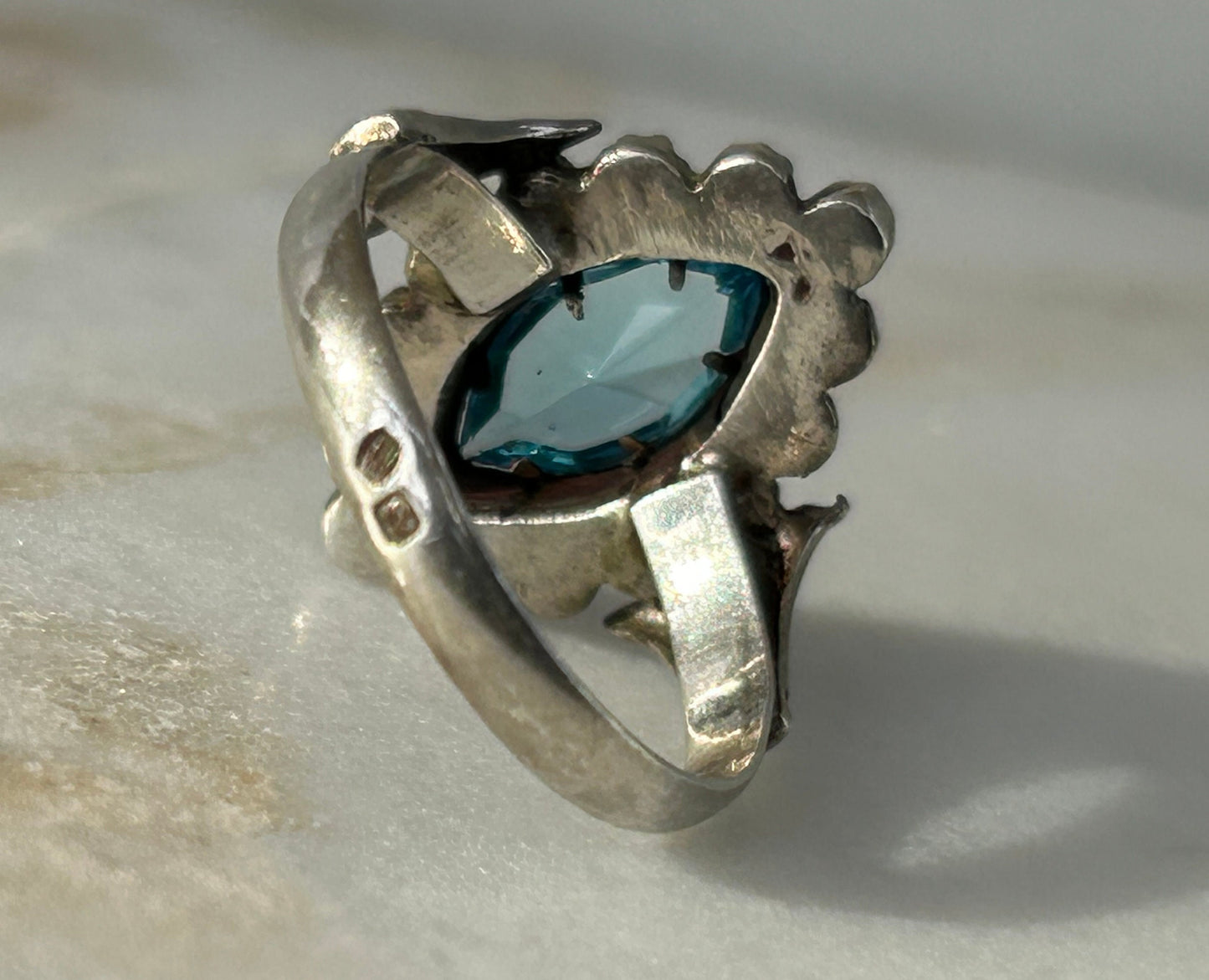 Antique Santa Maria Aquamarine Marquise 14k Gold Ring