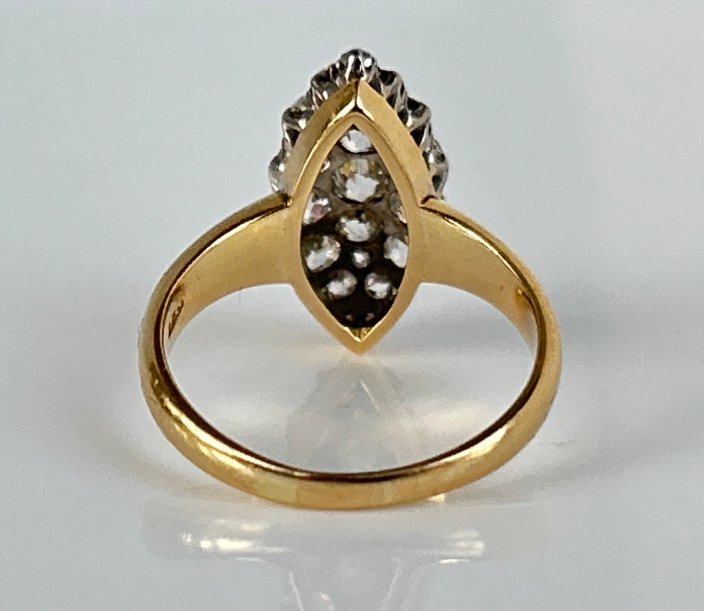 Antique Victorian Old Minue Cut Diamond 1.5ctw Navette Ring 18k and 22k gold