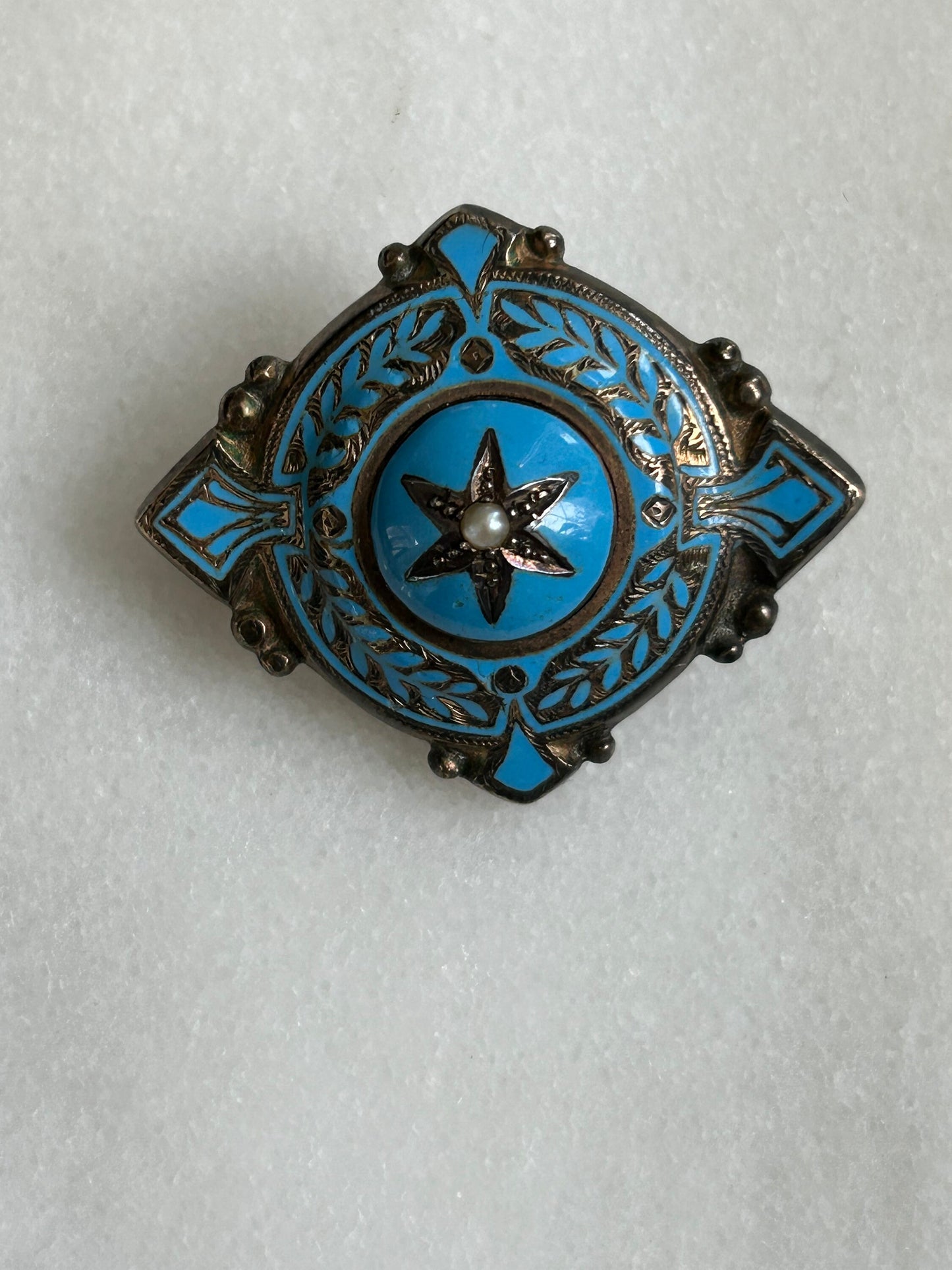 Victorian Blue Enamel and Pearl Pendant/Brooch/Locket