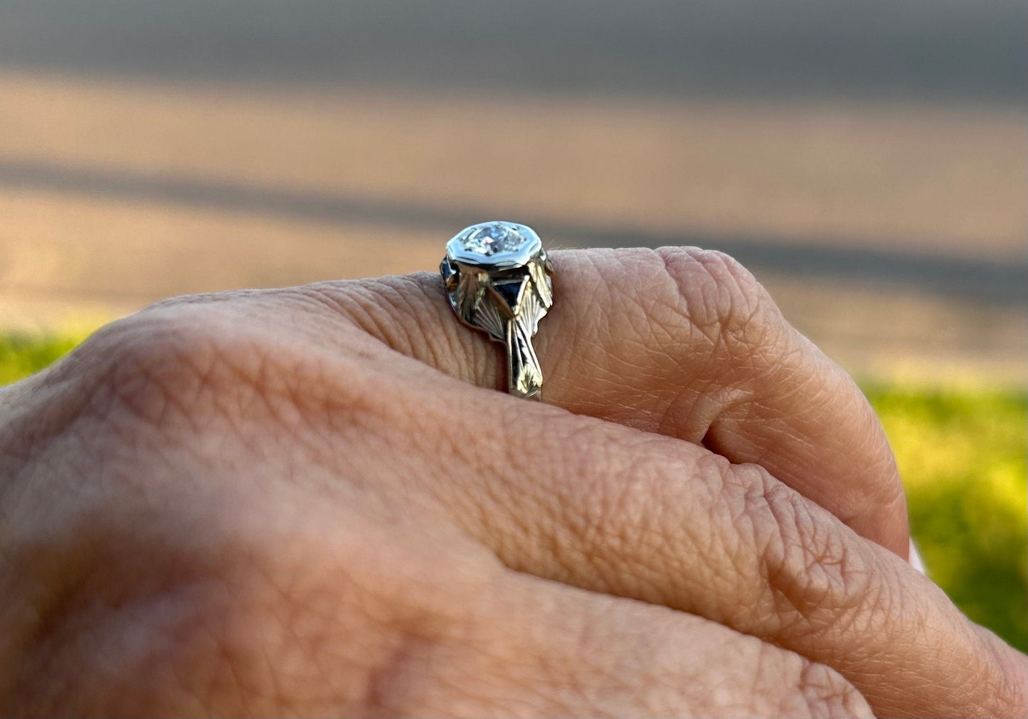 Art Deco .45 Diamond and Sapphire 18k White Gold Engagement Ring