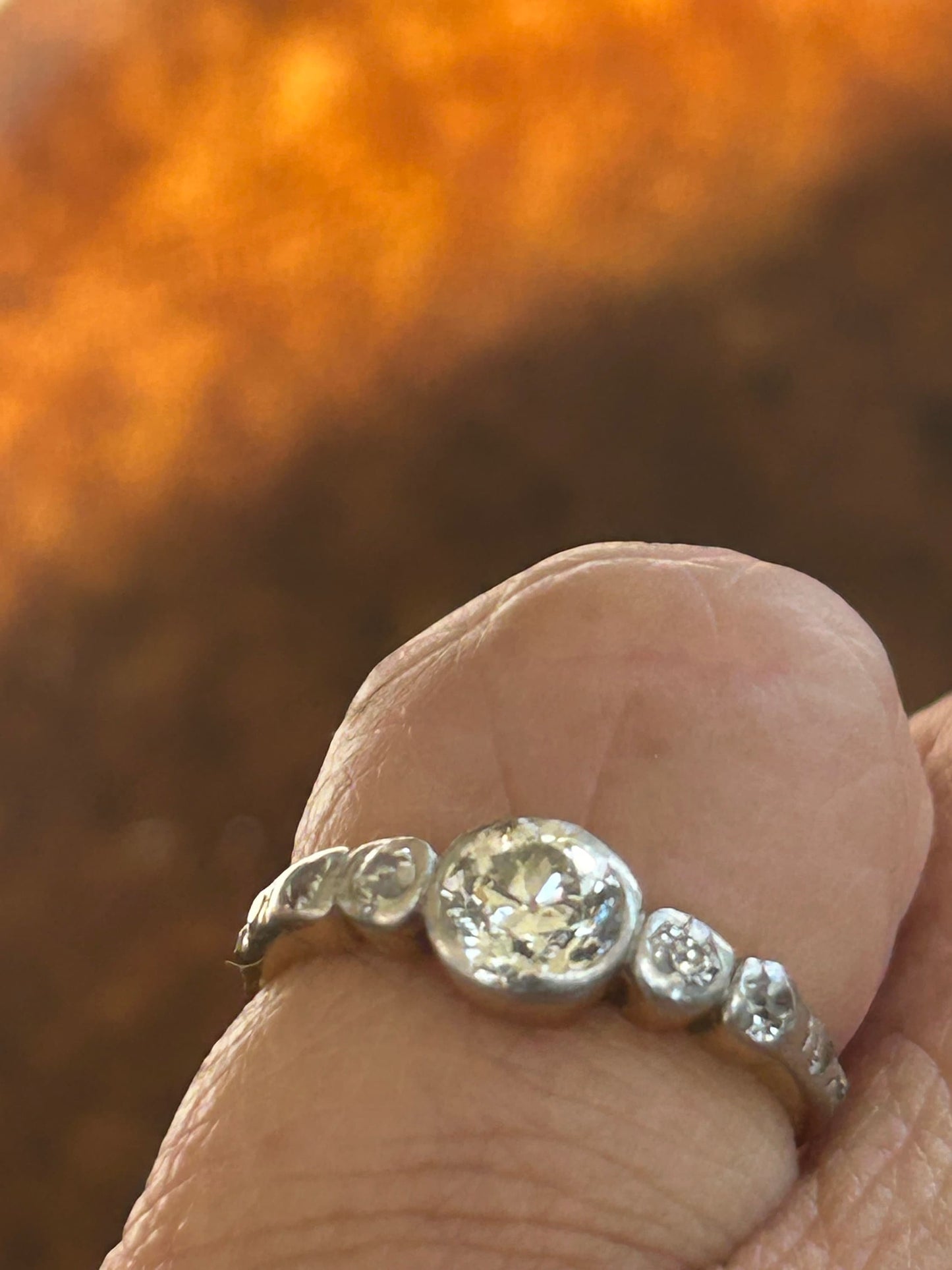 Edwardian Old Mine Cut 9 stone 18k and Platinum Ring Size 3.75