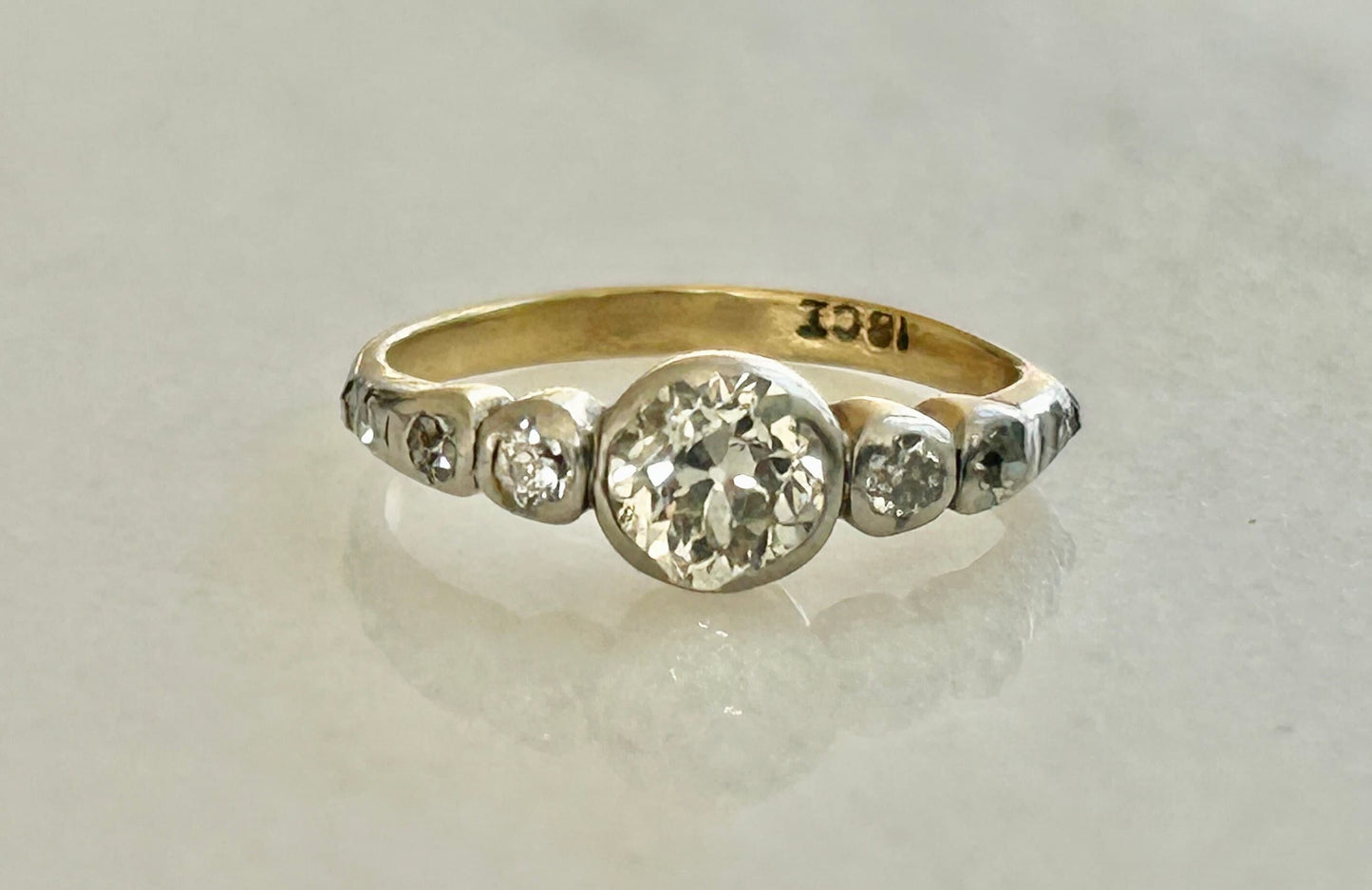 Edwardian Old Mine Cut 9 stone 18k and Platinum Ring Size 3.75