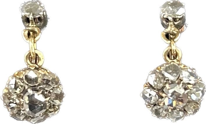 Victorian Rose Cut Diamond Earrings 18k Gold and Platinum .85 total carat weight