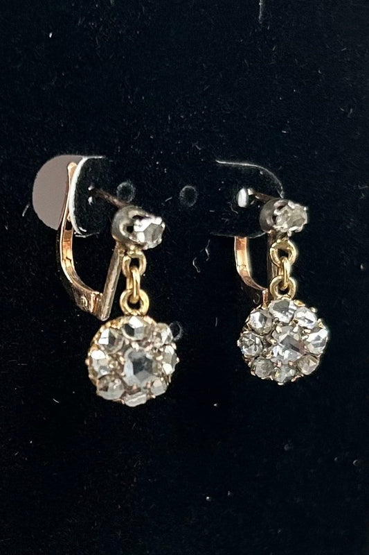 Victorian Rose Cut Diamond Earrings 18k Gold and Platinum .85 total carat weight