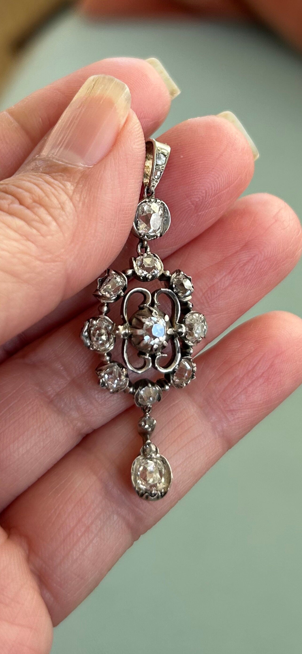 Georgian Style Diamond Pendant 2.5 to 3ctw Old Mine Cut Diamonds