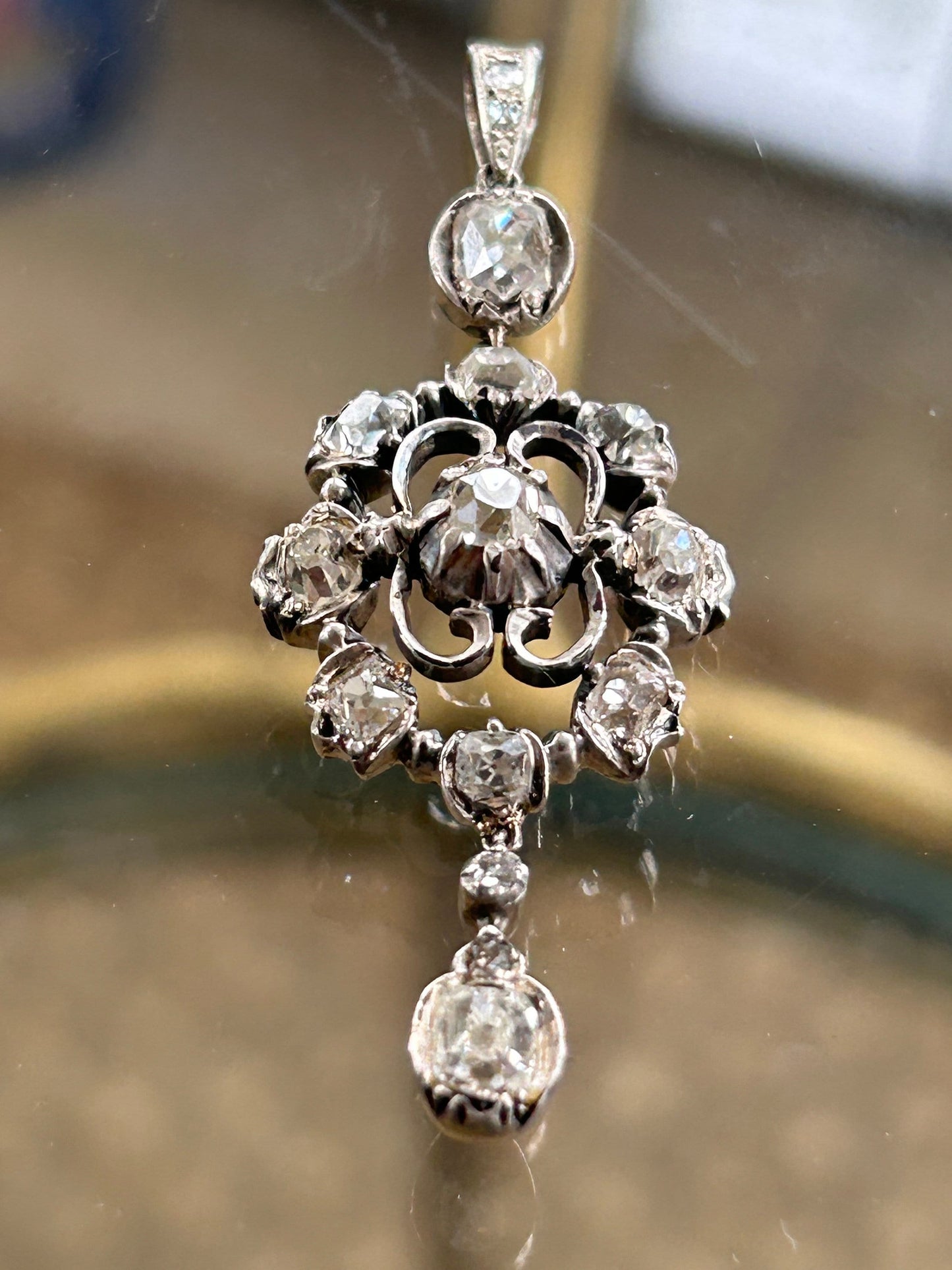 Georgian Style Diamond Pendant 2.5 to 3ctw Old Mine Cut Diamonds