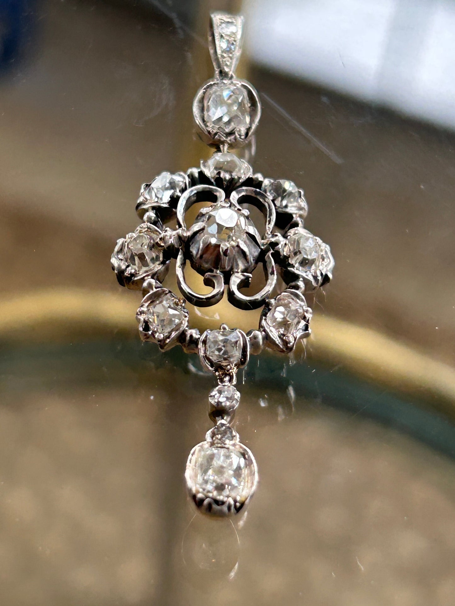 Georgian Style Diamond Pendant 2.5 to 3ctw Old Mine Cut Diamonds