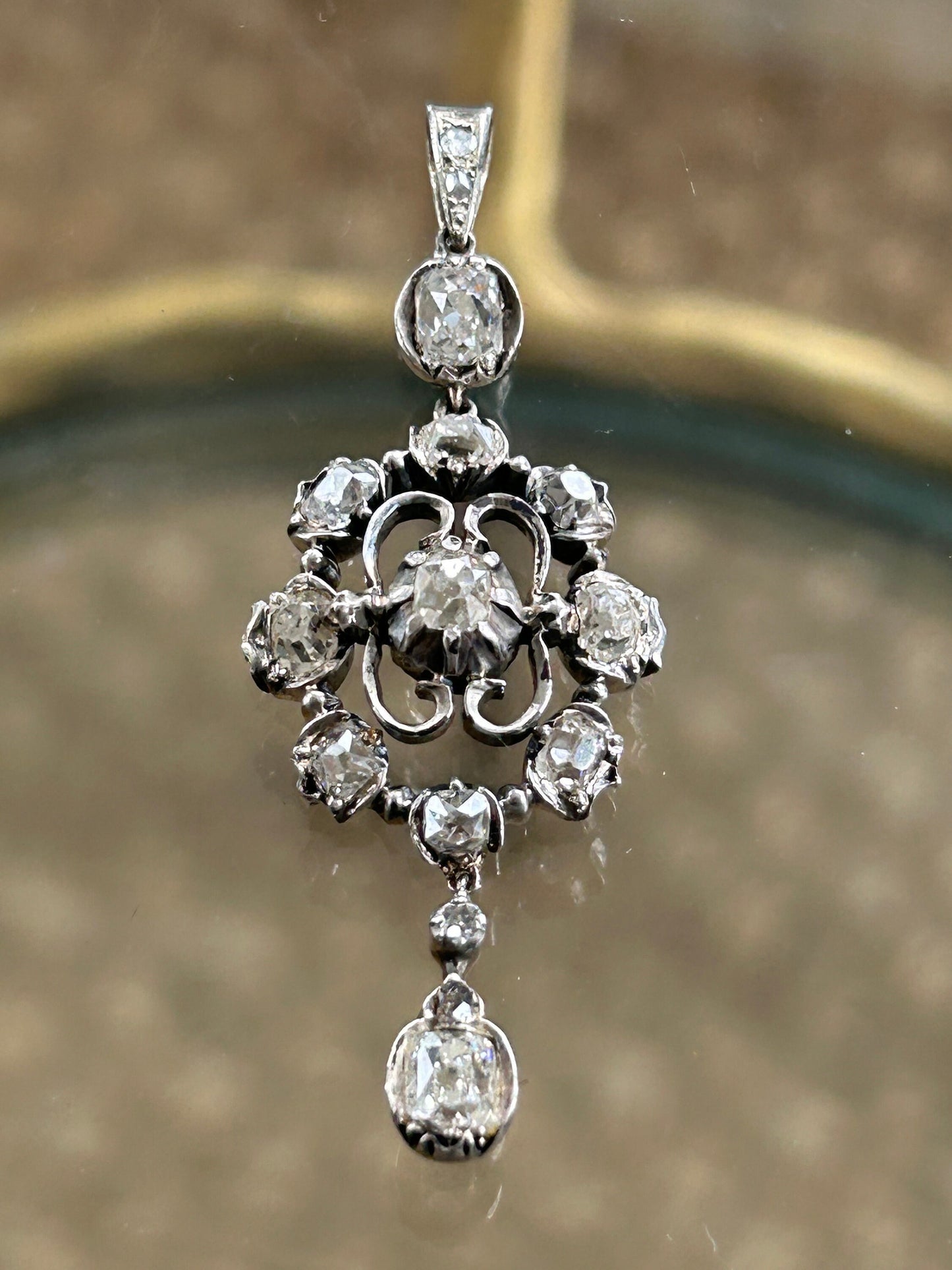 Georgian Style Diamond Pendant 2.5 to 3ctw Old Mine Cut Diamonds