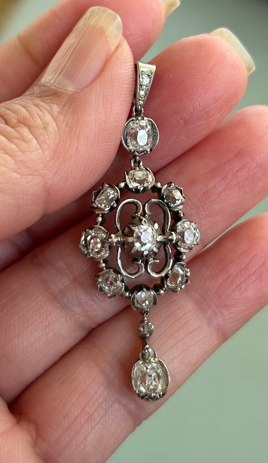 Georgian Style Diamond Pendant 2.5 to 3ctw Old Mine Cut Diamonds