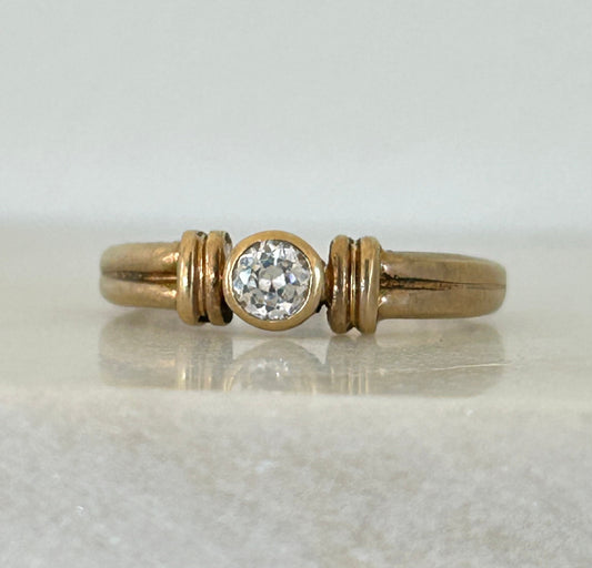 Vintage White Zircon bezel set 9k Gold Ring